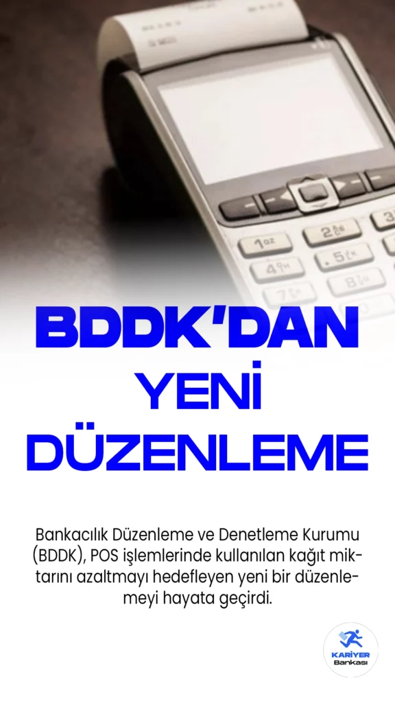 Kart Kullanıcıları Artık Dijital Slip Alabilecek.Bankacılık Düzenleme ve Denetleme Kurumu (BDDK), POS işlemlerinde kullanılan kağıt miktarını azaltmayı hedefleyen yeni bir düzenlemeyi hayata geçirdi. Bu düzenleme kapsamında, kart kullanıcıları artık kartlı alışveriş işlemleri sonrasında kağıt slip yerine dijital olarak belge alabilecek ve saklayabilecekler.
