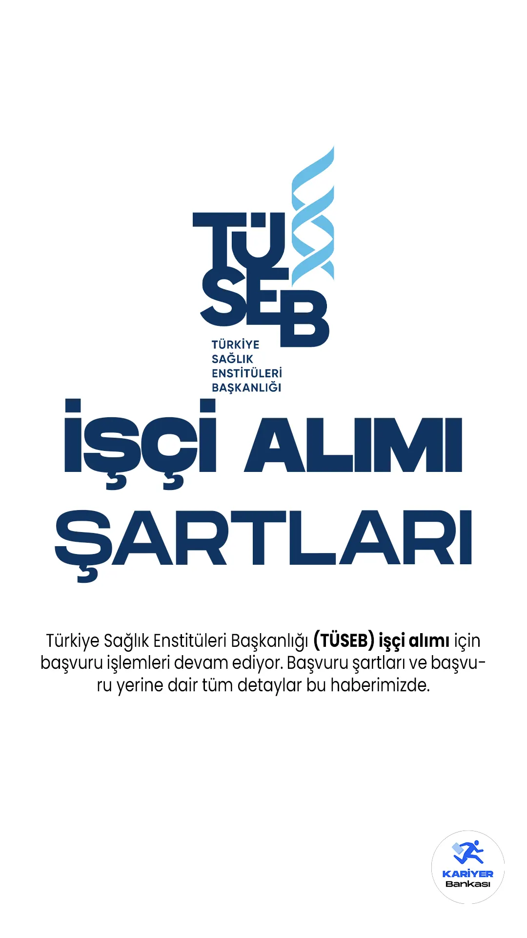 Türkiye Sağlık Enstitüleri Başkanlığı (TÜSEB) işçi alımı için başvuru işlemleri devam ediyor. Yayımlanan duyuruda, Türkiye Sağlık Enstitüleri Başkanlığı'na 61 işçi alımı yapılacağına yer verildi. İşçi alımı başvuruları 26 Mayıs 2023 tarihinde sona erecek. Başvuru yapacak adayların genel ve özel şartları taşıması gerektiği belirtildi.