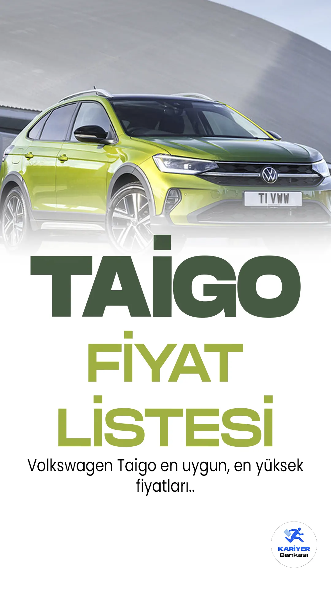 Volkswagen Taigo Mayıs 2023 Fiyat Listesi Yayımlandı. Türkiye'de en popüler ve sağlam marka diye tabir edilen araç markaları arasında yer alan Volkswagen, her yıl araçların tasarımlarını geliştirmeye devam ediyor. Volkswagen markasının ülkemizde hatrı sayılır bir alıcısı var. Araç sürücülerinin en çok tercih ettiği markalar arasında ilk sıralarda yer alıyor.