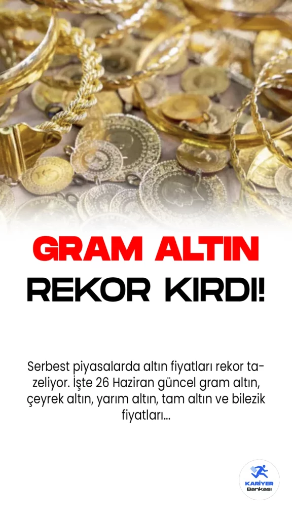 Serbest piyasalarda altın fiyatları, son 1 ayın en yüksek seviyelerinde seyrediyor. 26 Haziran 2023 tarihi altın fiyatlarına bakıldığında gram altın 1.612,09 TL’den işlem görürken, çeyrek altın 2.555,77 TL’den işlem görüyor.