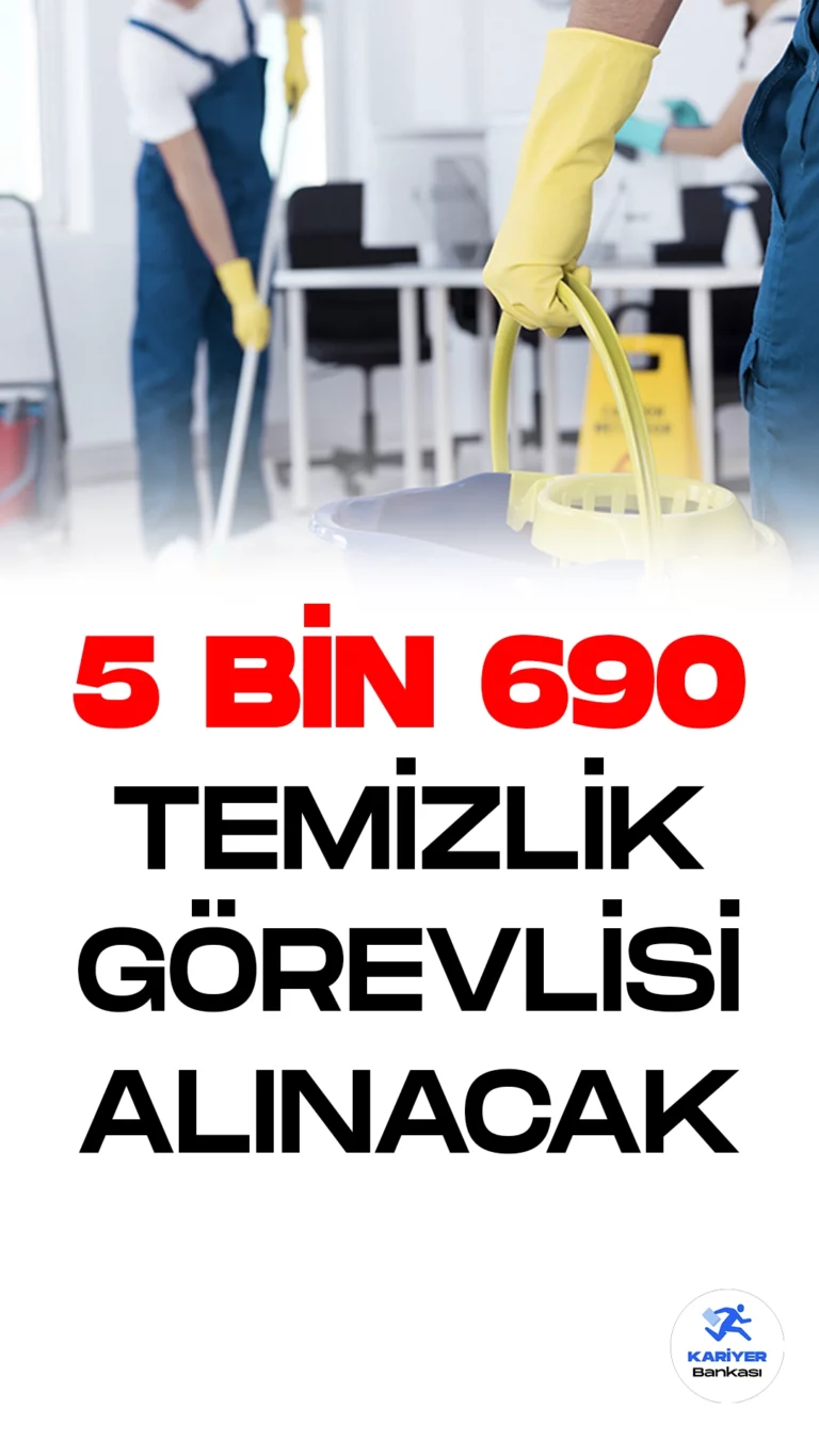 İŞKUR üzerinden temizlik görevlisi alımı duyuruları art arda yayımlandı. Özel sektör firmaları tarafından İŞKUR resmi sayfasından yayımlanan duyurulara göre, 5 bin 690 temizlik görevlisi alınacak. Başvurular İŞKUR'dan gerçekleştirilecek. Başvuru yapacak adaylarda en az ilkokul mezuniyet şartı arandığı aktarılırken, adayların belirtilen şartları dikkatle incelemesi gerektiği kaydedildi.