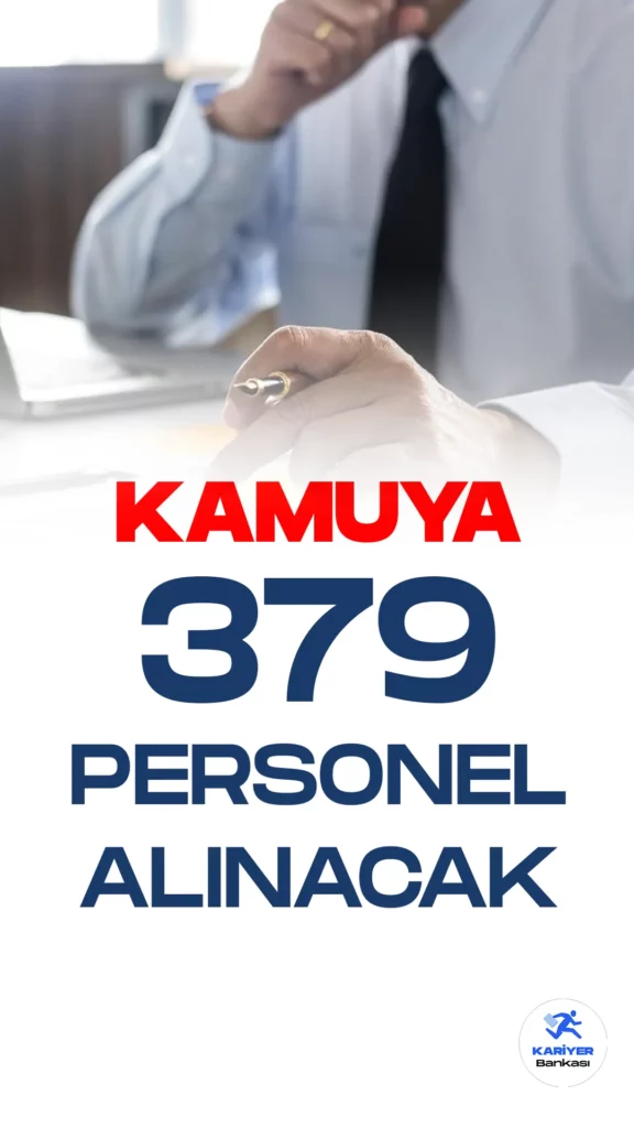 Kamuya 379 personel alımı yapılacak. Kamu Kurum ve Kuruluşlarına V.H.K.İ., biyolog, psikolog, avukat, mütercim-tercüman, istatistikçi, kimyager, programcı, şoför, tekniker, mühendis, elektronik teknisyeni, inşaat teknisyeni, kimya teknisyeni, elektrik teknisyeni, elektrik teknikeri, harita teknikeri, makine teknikeri, bilişim personeli, hemşire, eczacı, fizyoterapist, ebe, laborant, destek personeli, koruma ve güvenlik görevlisi, sağlık teknikeri unvanlarında olmak üzere toplamda 379 sürekli işçi ve sözleşmeli personel alımı yapılacak.Başvuru yapacak adayların genel ve özel şartları taşıması gerekmektedir.