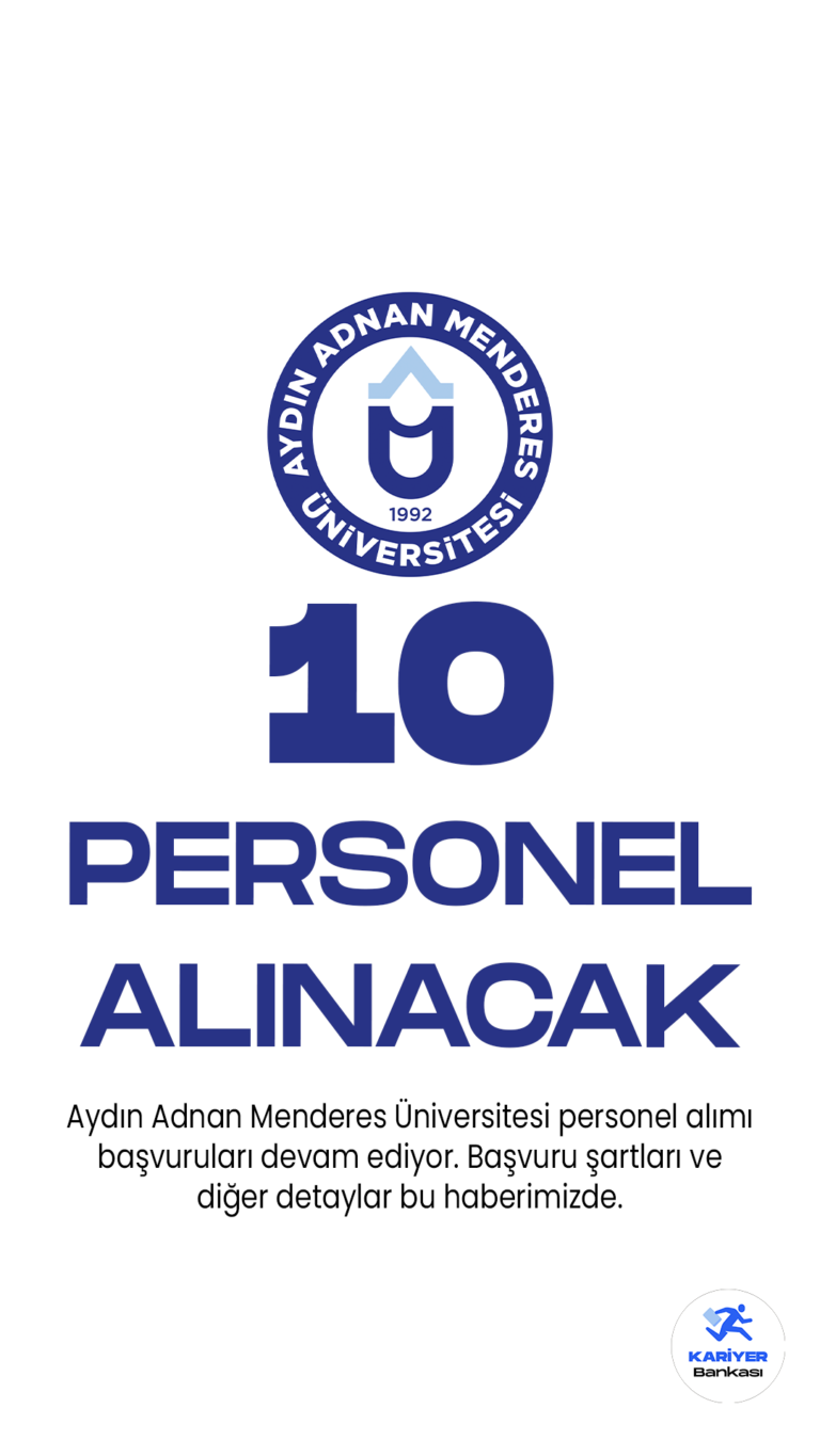 Aydın Adnan Menderes Üniversitesi personel alımı başvuruları devam ediyor.İlgili alım duyurusuna göre, Üniversiteye 10 sözleşmeli personel alımı yapılacak. Başvurular 12 Haziran-3 Temmuz 2023 tarihleri arasında gerçekleştiriliyor. Başvuru yapacak adayların belirtilen genel ve özel şartları taşıması gerekmektedir.