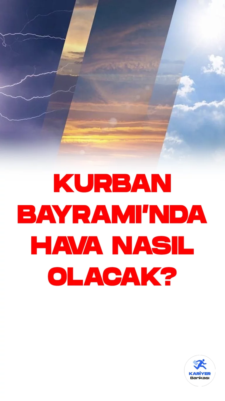 Kurban Bayramı'nda Güneşli Bir Hava Hakim Olacak, Kuzey Kesimlerde Yağış Bekleniyor.Meteoroloji Genel Müdürlüğü, Kurban Bayramı süresince Türkiye'nin büyük bölümünde güneşli bir hava beklendiğini duyurdu. Ancak kuzey kesimlerde aralıklarla yağışın görüleceği belirtildi. Hava sıcaklıkları ise batı ve güney kıyıları ile Güneydoğu Anadolu'da mevsim normallerinin üzerinde seyredecek.