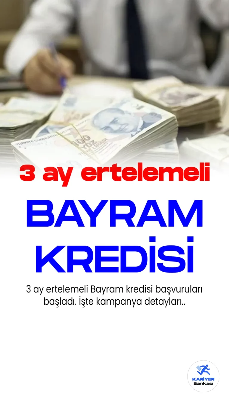 Akbank'tan 3 Ay Ertelemeli Bayram Kredisi Kampanyası Başvuruları Başladı. Akbank acil nakit ihtiyacı olanlara özel, bayram kredisi kampanyasını duyurdu. 3 ay ertelemeli ihtiyaç kredisi için 12, 24 ve 36 aya kadar vade yapılabildiği aktarılırken, bankanın resmi sayfasından yayımlanan kampanya detayları aşağıdaki gibidir.