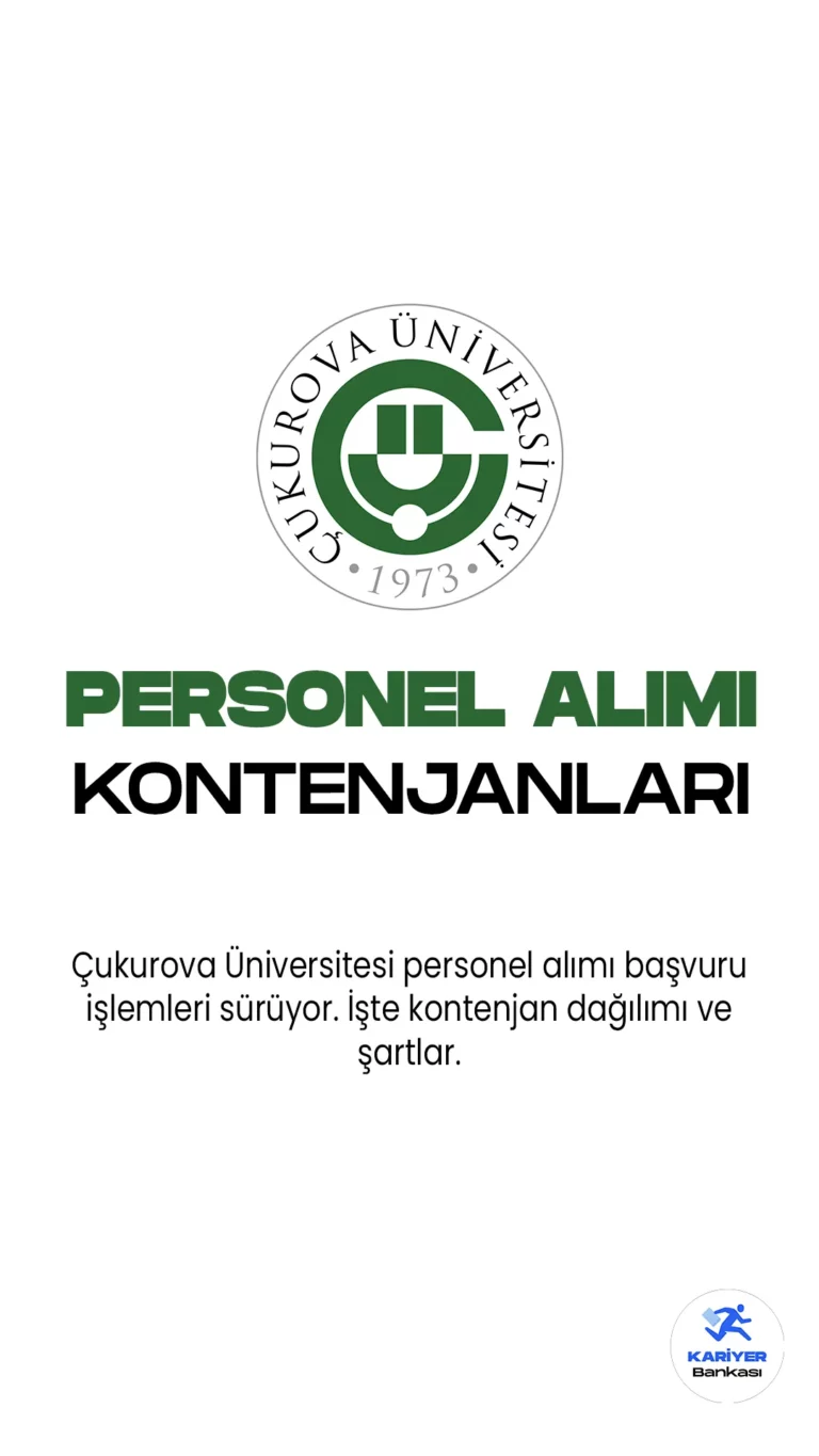 Çukurova Üniversitesi personel alımı sürüyor. İlgili alım duyurusunda Üniversiteye, Hemşire, Sağlık Teknikeri, Destek Personeli, Tercüman ve Gemi adamı unvanlarında olmak üzere 39 sözleşmeli personel alımı yapılacağı aktarılırken, başvuruların 15 Haziran 2023 tarihine kadar alınacağı kaydedildi.Başvuru yapacak adayların belirtilen genel ve özel şartları dikkatle incelemesi gerekmektedir.