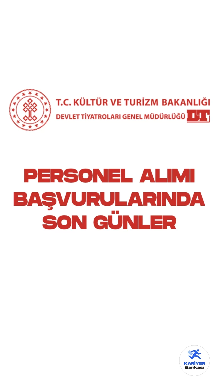 Devlet Tiyatroları Genel Müdürlüğü personel alımı başvurularında son günlere girildi.İlgili alım duyurusunda, Devlet Tiyatrolarına stajyer sanatçı, sahne amiri, kondüvit, suflör-suflöz, sahne ışıkçısı, sahne makinisti, sahne terzisi unvanlarında sözleşmeli personel alımı yapılacağı kaydedildi. Başvuru yapacak adayların genel ve özel şartları taşıması gerekmektedir.