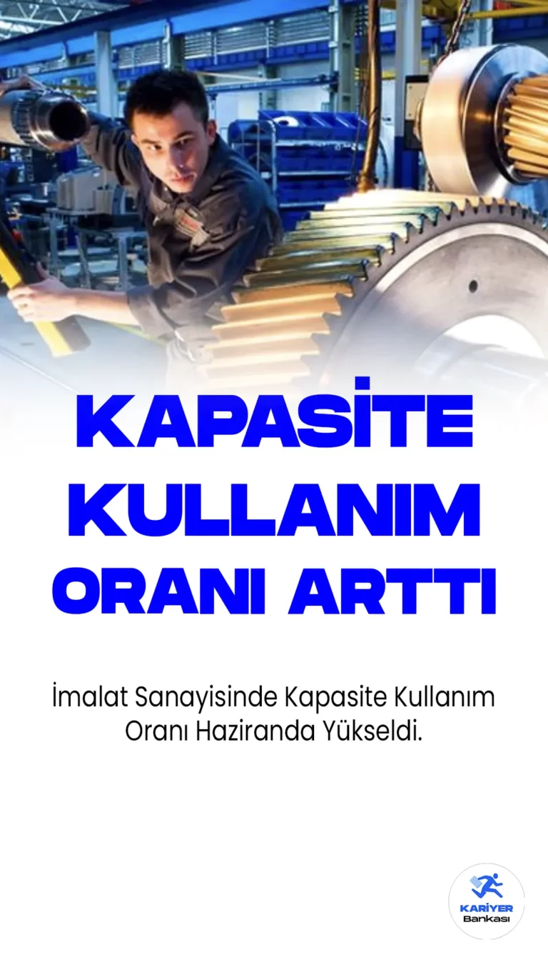 İmalat Sanayisinde Kapasite Kullanım Oranı Haziranda Yükseldi.İmalat sanayisi genelindeki kapasite kullanım oranı (KKO), haziran ayında bir önceki aya kıyasla 0,8 puan artarak yüzde 76,8 seviyesine yükseldi. Türkiye Cumhuriyet Merkez Bankası'nın (TCMB) açıklamasına göre, haziran ayı İktisadi Yönelim Anketi'nde 1759 iş yerinin yanıtları toplulaştırılarak değerlendirildi.