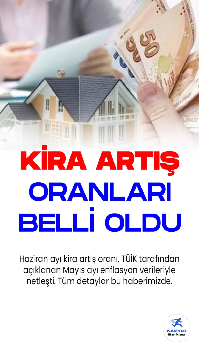Haziran ayı kira artış oranı, TÜİK tarafından açıklanan Mayıs ayı enflasyon verileriyle netleşti.