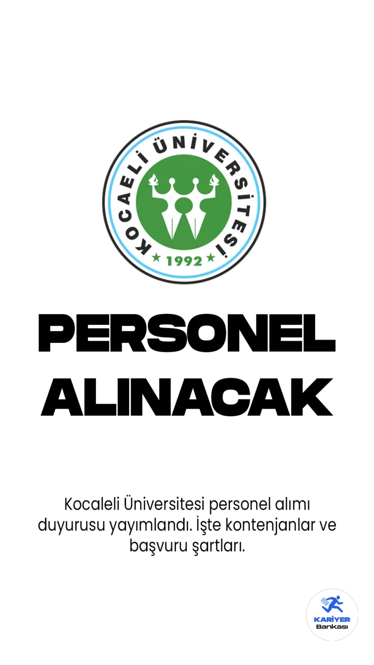 Kocaeli Üniversitesi 20 personel alımı yapacağını duyurdu. İlgili alım duyurusu Resmi Gazete'de yayımlandı. Üniversiteye sağlık teknikeri ve destek personeli unvanlarında sözleşmeli personel alımı yapılacağı kaydedildi. Başvurular 7 Haziran-21 Haziran 2023 tarihleri arasında gerçekleştirilecek. Başvuru yapacak adayların belirtilen şartları taşıması gerekmektedir.