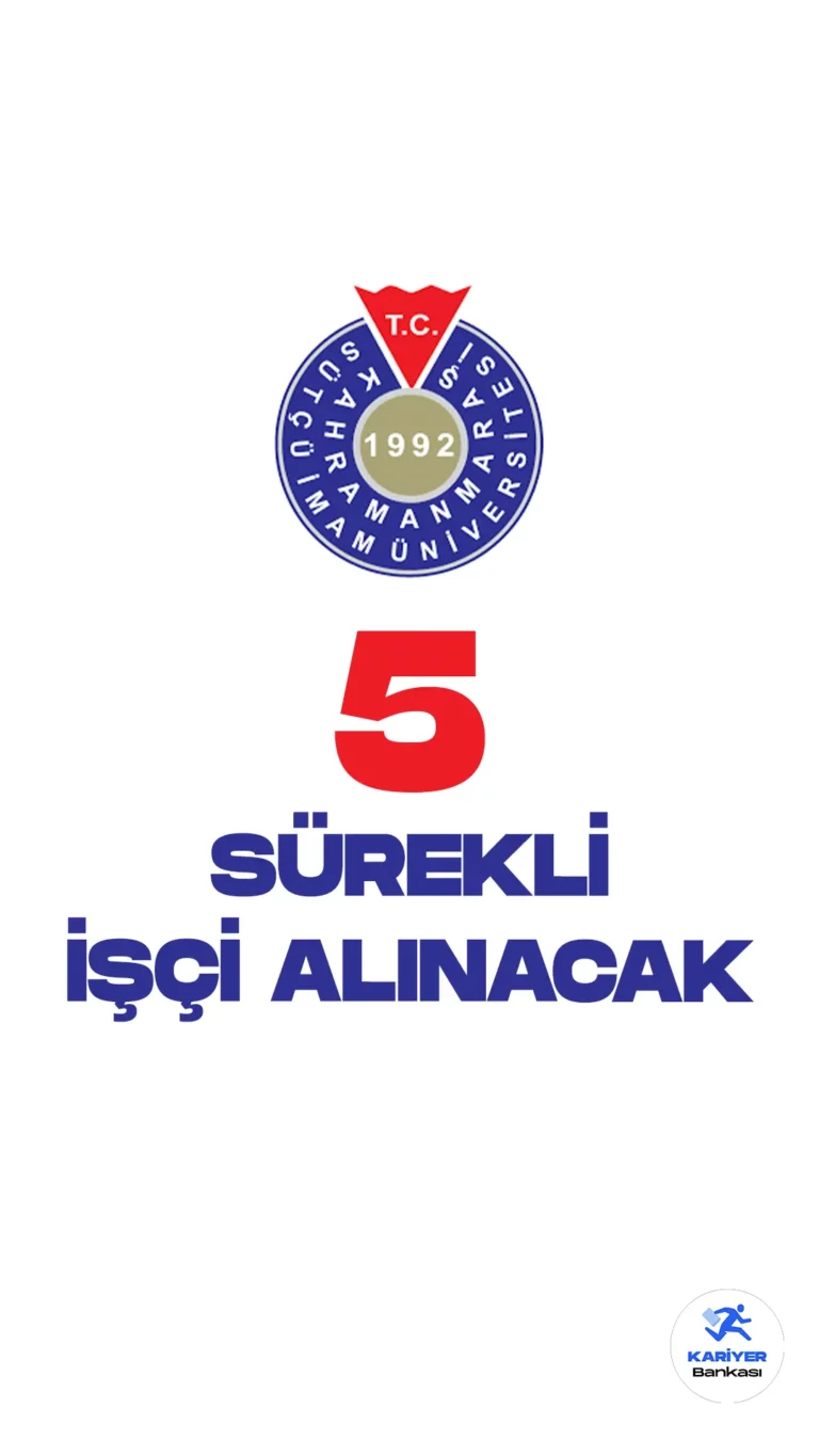 Kahramanmaraş Sütçü İmam Üniversitesi (KSÜ) işçi alımı duyurusu yayımlandı. Cumhurbaşkanlığı SBB'de yayımlanan duyuruya göre, Üniversiteye çiftlik işçisi ve beden işçisi unvanlarında 5 sürekli işçi alımı yapacak. Başvuru yapacak adaylar en az ilkokul mezuniyet şartı aranırken, başvuruların 19 Haziran 2023 tarihi itibariyle başladığı kaydedildi.