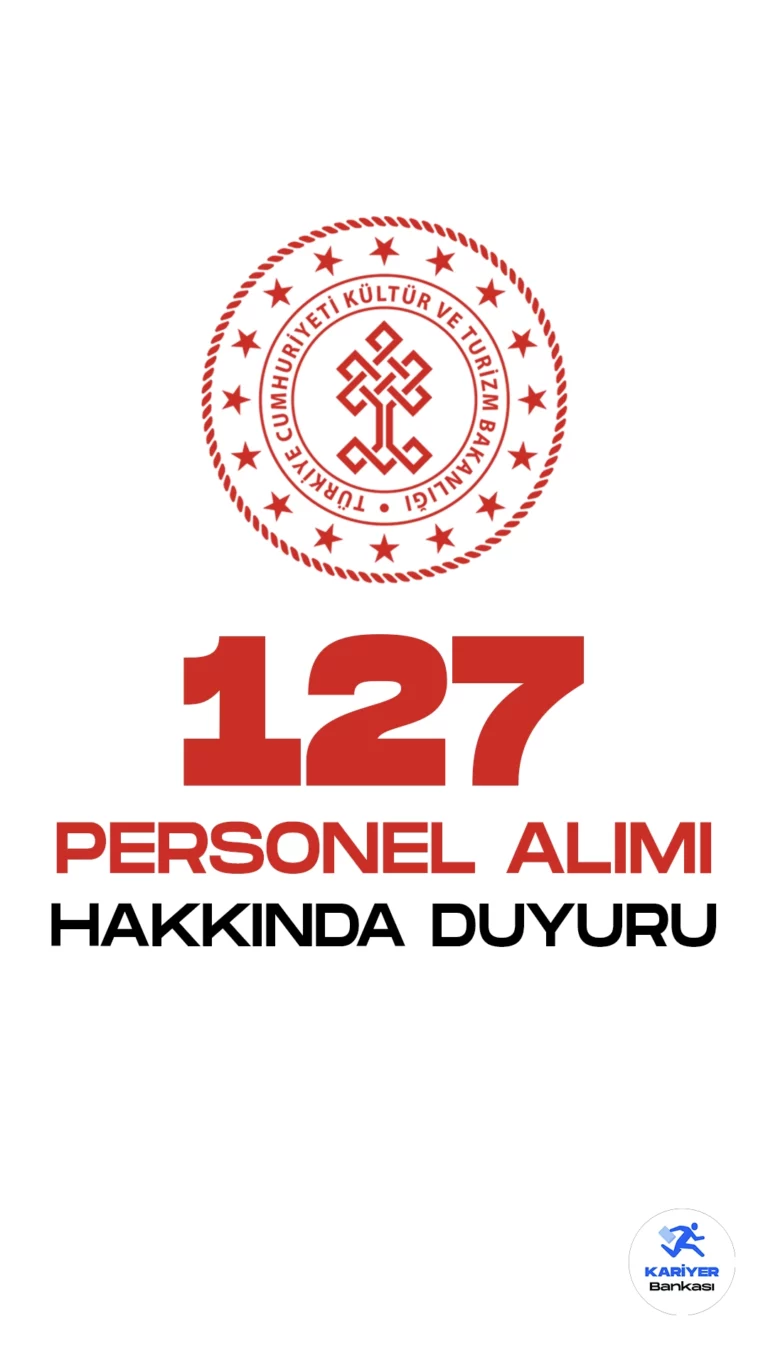 Kültür ve Turizm Bakanlığı 127 Personel Alımı Hakkında Duyuru Yayımladı. Bakanlık resmi sayfasından yayımlanan duyuruda, "Başvuruları elektronik ortamda 26.05.2023-09.06.2023 tarihleri arasında alınan 127 Sözleşmeli Personel Alımı kapsamında, başvuruda aranan kriterleri taşımayan adayların başvuruları reddedilmiş olup, Kariyer Kapısı İşe Alım Platformu https://kariyerkapisi.cbiko.gov.tr/ üzerinden adaylar başvurularının iptal edilme sebeplerini görebileceklerdir." ifadelerine yer verildi.