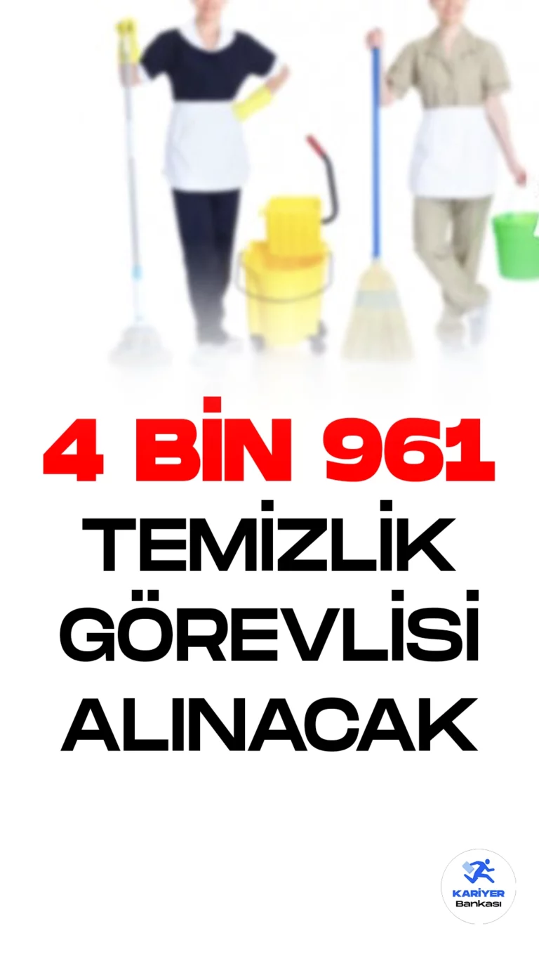 İŞKUR üzerinden temizlik görevlisi alımı duyuruları art arda yayımlandı. Özel sektör firmaları tarafından yayımlanan duyurulara göre, İŞKUR üzerinden 4 bin 961 temizlik görevlisi alınıcak. Başvuracak adaylarda en az ilkokul mezuniyet şartı aranıyor. Adayların belirtilen başvuru şartlarını dikkatle incelemesi gerekmektedir.