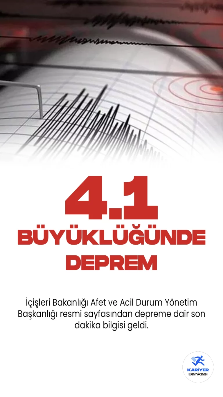 Van'da 4.1 Büyüklüğünde Deprem Oldu. İçişleri Bakanlığı Afet ve Acil Durum Yönetim Başkanlığı resmi sayfasından yayımlanan bilgiye göre, Van Gölü'nde 4.1 büyüklüğünde deprem meydana geldi.