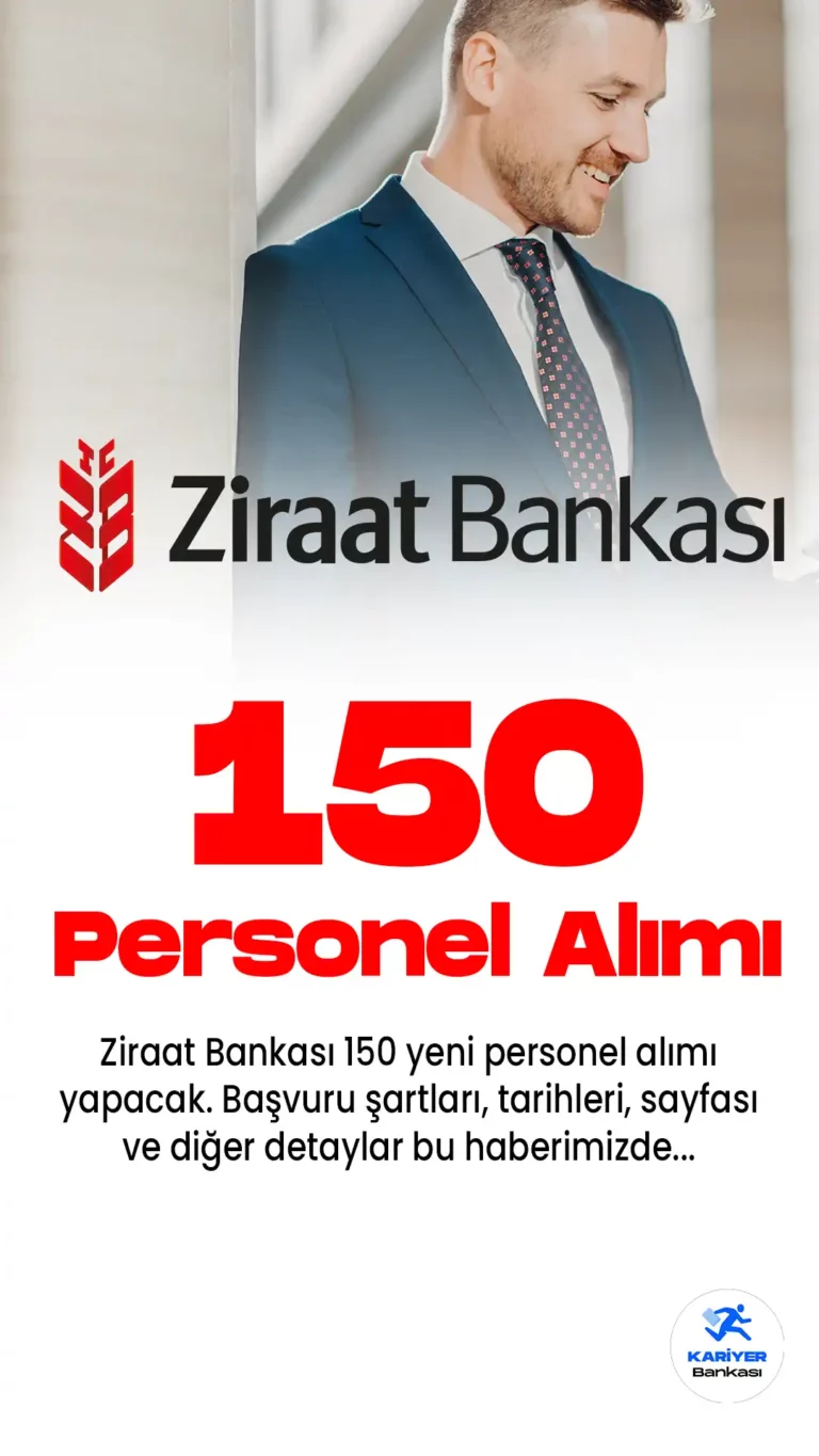 Ziraat Bankası'na 150 personel alımı için başvuru işlemleri devam ediyor. İlgili alım için başvurular 23 Haziran 2023 tarihine kadar sürecek.