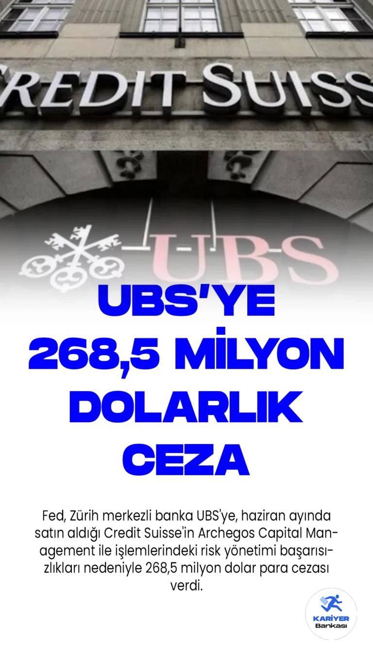 Fed, Zürih merkezli banka UBS'ye, haziran ayında satın aldığı Credit Suisse'in Archegos Capital Management ile işlemlerindeki risk yönetimi başarısızlıkları nedeniyle 268,5 milyon dolar para cezası verdi.