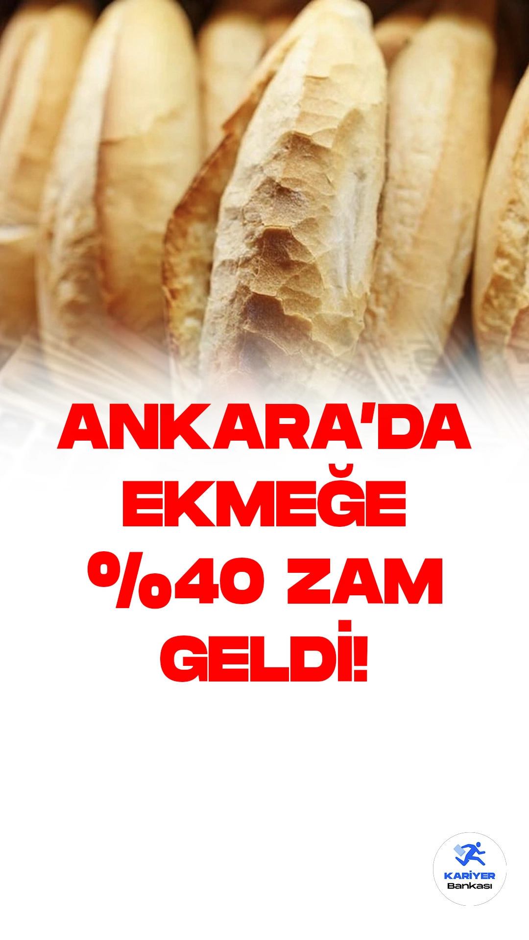 Ankara'da Ekmek Fiyatlarına Yüzde 40 Zam!Ankara Fırıncılar Odası'nın aldığı kararla, 200 gram ekmeğin fiyatı 20 Temmuz itibarıyla yüzde 40 artarak 5 liradan 7 liraya yükseldi.