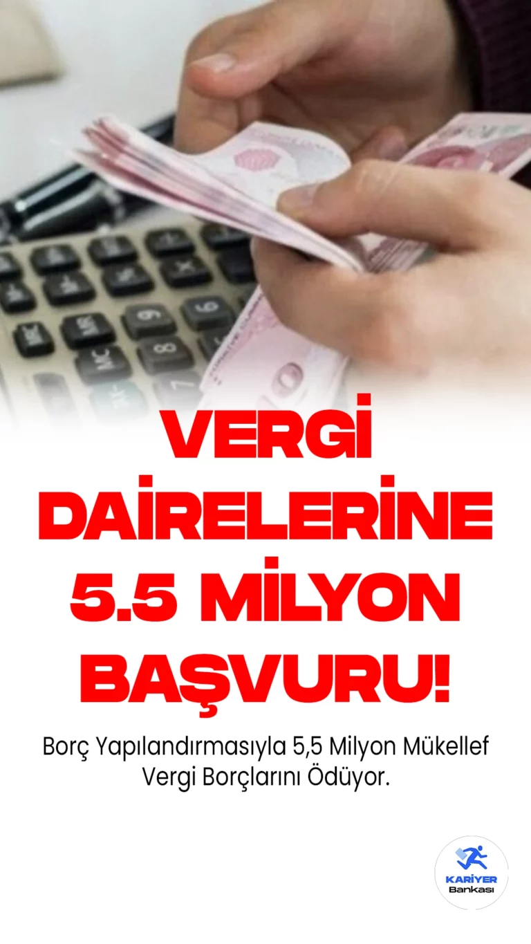 Borç Yapılandırmasıyla 5,5 Milyon Mükellef Vergi Borçlarını Ödüyor.Vergi daireleri ve sosyal güvenlik müdürlüklerine yapılandırılmak üzere başvurulan Bazı Alacakların Yeniden Yapılandırılmasına İlişkin Kanun kapsamında son başvuru süresi geçtiğimiz günlerde sona erdi. Hazine ve Maliye Bakanlığı verilerine göre, bu süre boyunca 5 milyon 484 bin 289 mükellef tarafından başvuru yapıldı ve toplamda 7 milyon 946 bin 460 yapılandırma dosyası oluşturuldu.