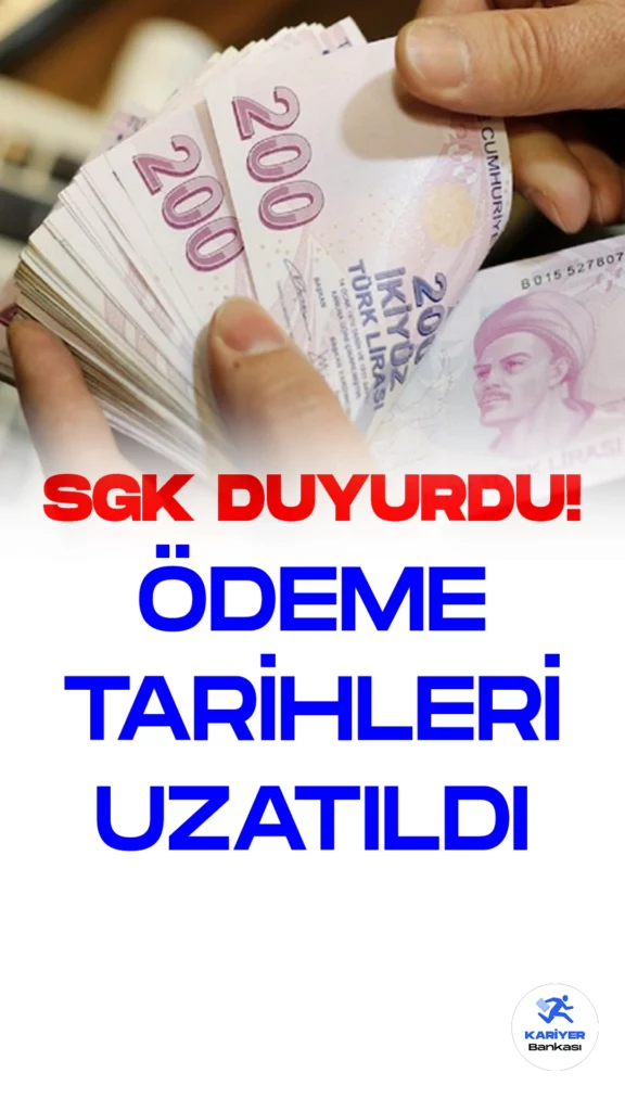 SGK, Borç Ödemelerinin Son Tarihini Uzattı!Sosyal Güvenlik Kurumu (SGK), sigorta primi ve yapılandırma borçlarına ilişkin son ödeme tarihini duyurdu. Bugün sona erecek olan ödeme süresinin yoğunluk nedeniyle vatandaşları mağdur etmemek adına 3 Ağustos saat 23.59'a kadar uzatıldığı bildirildi.