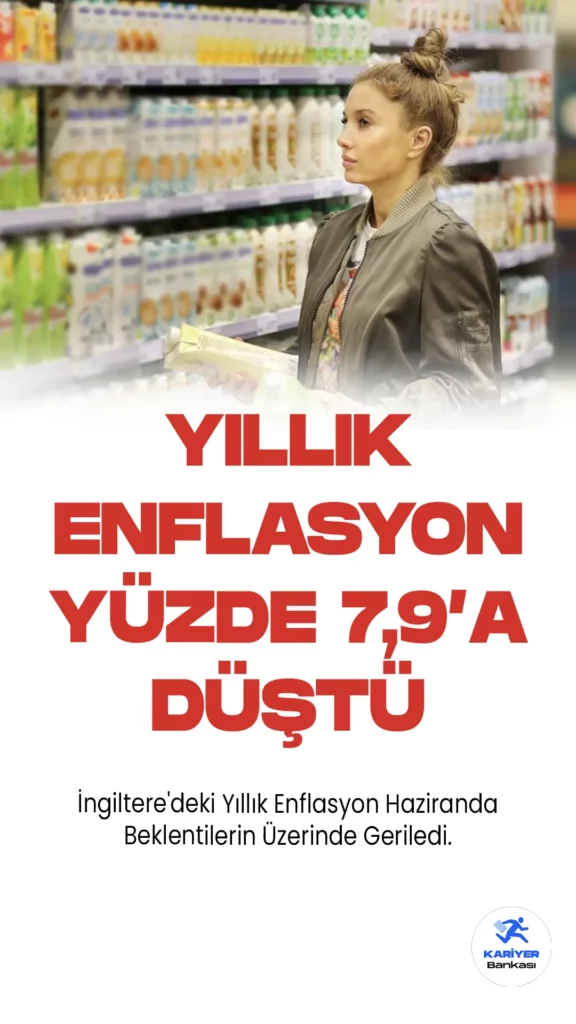 İngiltere'de Yıllık Enflasyon Yüzde 7,9'a Düştü.İngiltere'deki Yıllık Enflasyon Haziranda Beklentilerin Üzerinde Geriledi.