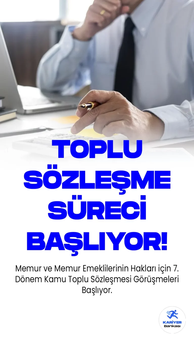 Memur ve Memur Emeklilerinin Hakları için 7. Dönem Kamu Toplu Sözleşmesi Görüşmeleri Başlıyor.Ağustos ayıyla birlikte, yaklaşık 4 milyon memur ve 2,5 milyon memur emeklisi için hayati öneme sahip olan 2024-2025 yıllarının mali ve sosyal hakları belirlenecek olan 7. Dönem Kamu Toplu Sözleşmesi görüşmeleri başlayacak.