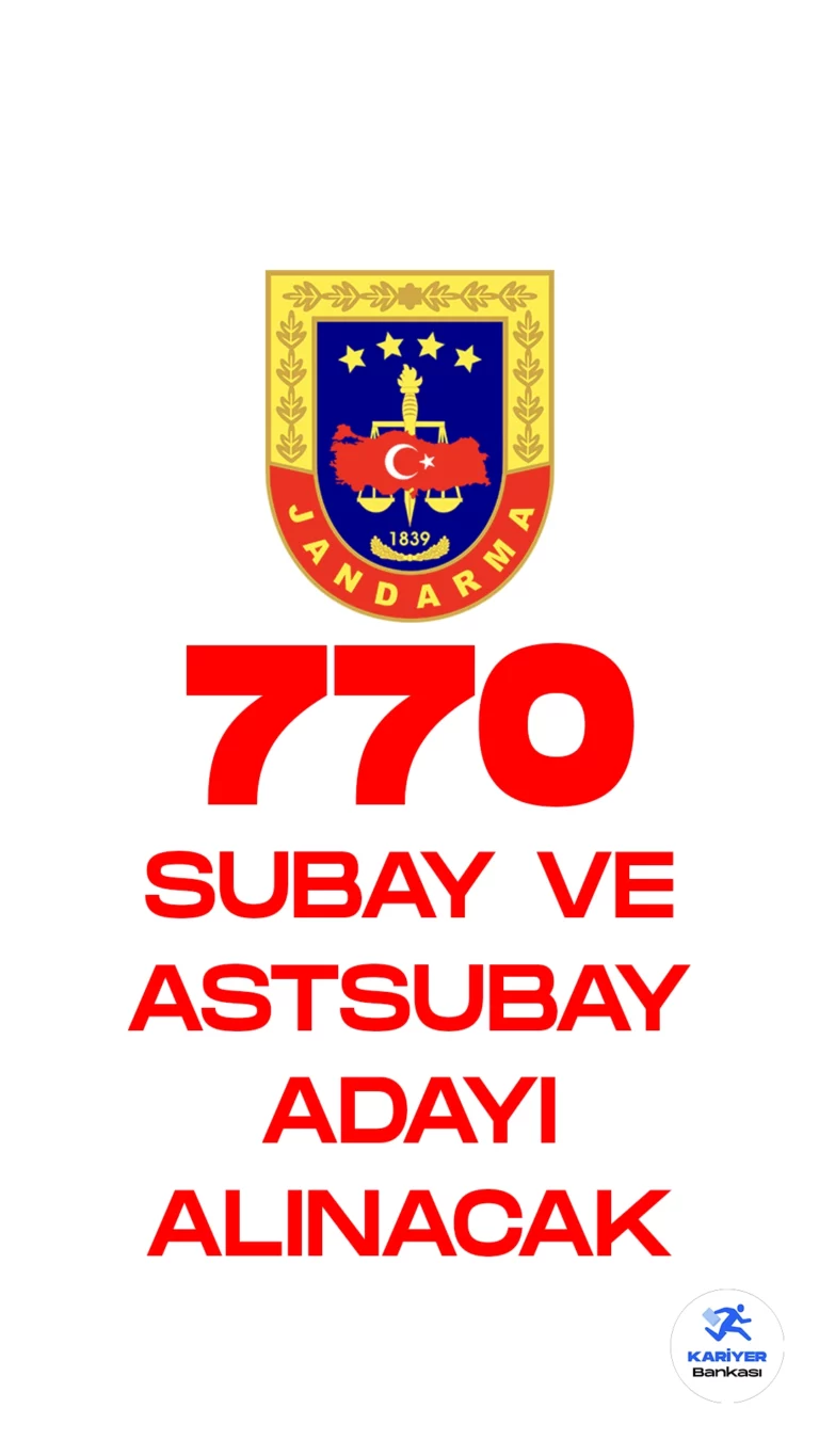 Jandarma ve Sahil Güvenlik Akademisi 770 Astsubay adayı alımı yapacak. Resmi Gazete'de yayımlanan duyuruda, JSGA'ya 538 erkek, 32 kadın olmak üzere astsubay adayı, 200 erkek olmak üzere subay adayı alınacak. Başvuru yapacak adayların belirtilen şartları dikkatle incelemesi gerekmektedir.