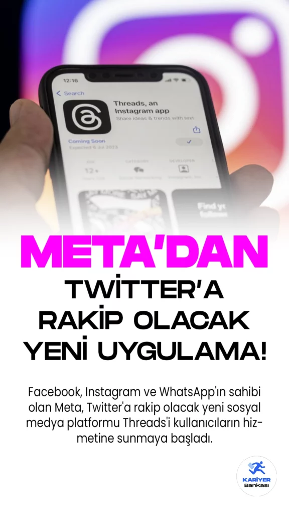 Meta, Twitter'a Rakip Threads'i Kullanıma Sunuyor.Facebook, Instagram ve WhatsApp'ın sahibi olan Meta, Twitter'a rakip olacak yeni sosyal medya platformu Threads'i kullanıcıların hizmetine sunmaya başladı. İlk yedi saat içinde 10 milyon üye kaydedilen Threads, Instagram ekibi tarafından metin içeriklerini paylaşmak ve herkese açık sohbetlere katılmak için oluşturulan bir uygulamadır.