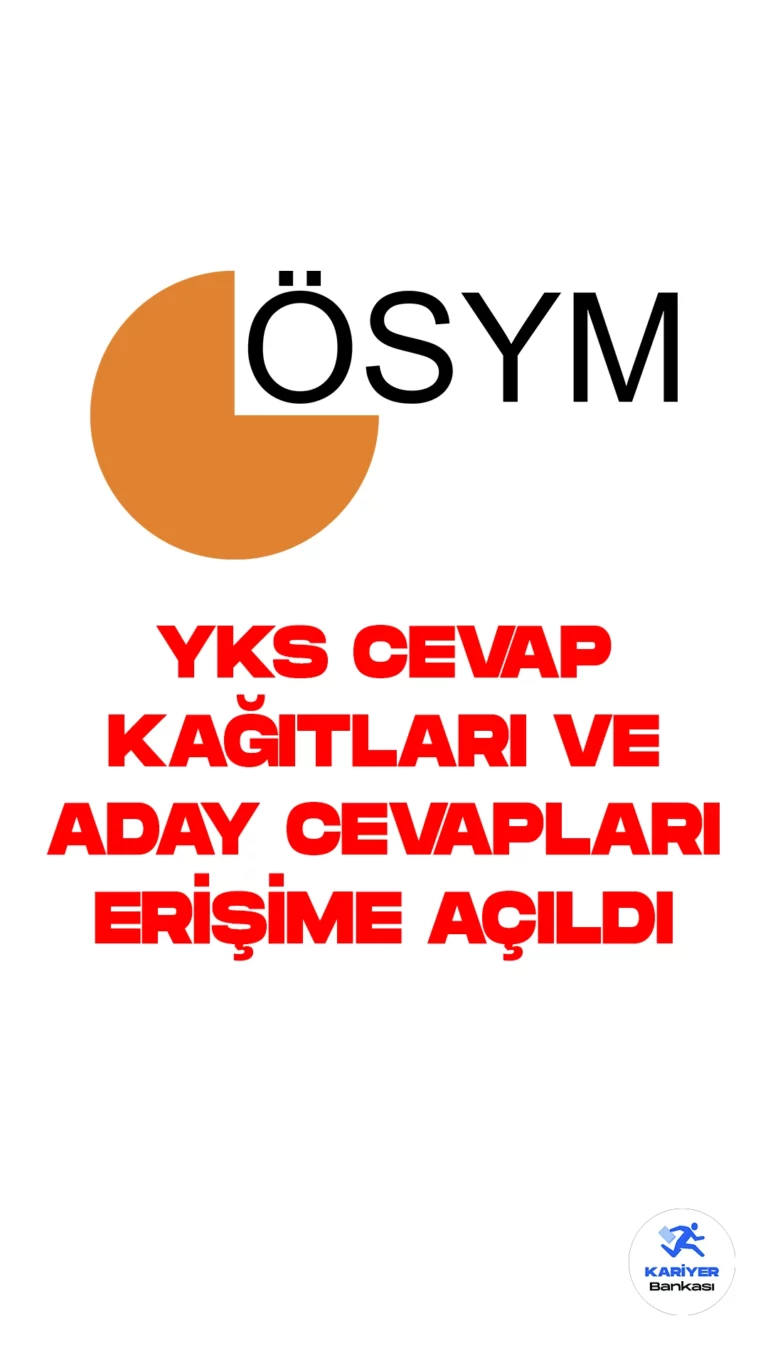 2023-YKS Cevap Kâğıtları ve Aday Cevapları Erişime Açıldı.ÖSYM resmi sayfası üzerinden 2023 YKS cevap kağıtları ve aday cevaplarının ÖSYM'nin  https://ais.osym.gov.tr adresinden 10 gün süreyle erişime açıldığını duyurdu.Sınava giren adayların cevaplarını kontrol edebilecekleri kaydedildi.