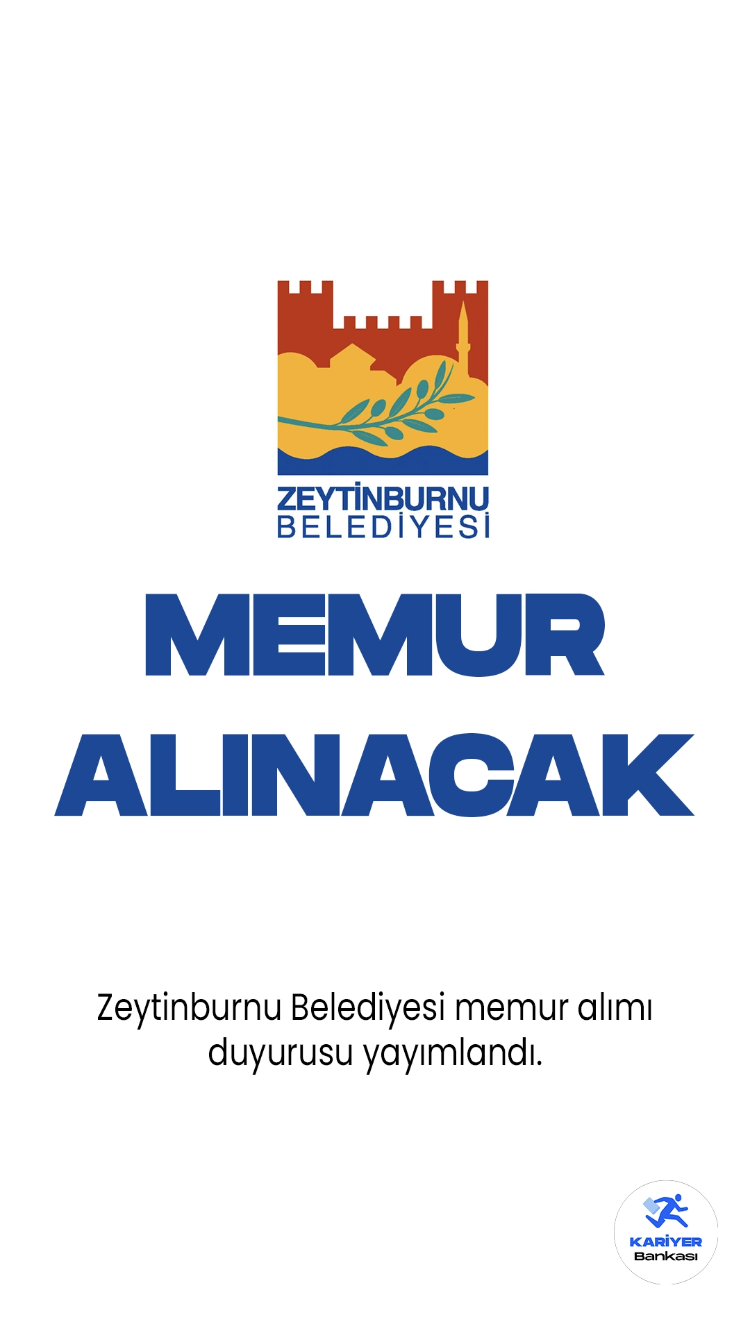 Zeytinburnu Belediyesi memur alımı duyurusu yayımlandı. Yayımlanan duyuruda, Zeytinburnu Belediyesine veznedar, tahsildar ve bilgisayar işletmeni unvanlarında memur alımı yapılacağı aktarıldı. Başvurular 11 Eylül'de başlayacak.