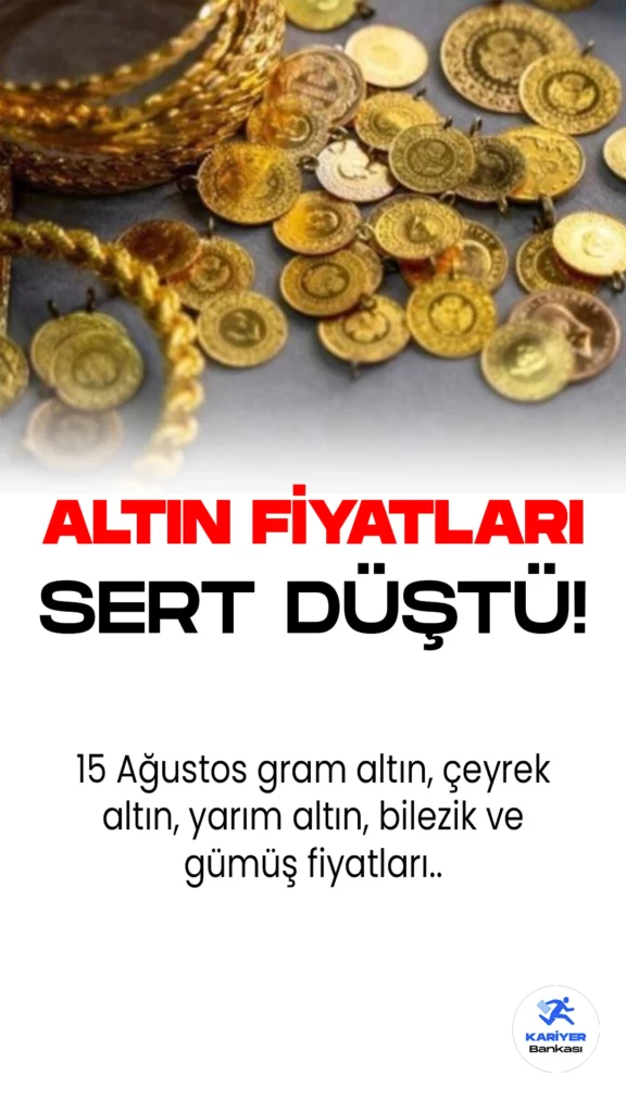 Altın Fiyatları Sert Düştü! İşte 15 Ağustos Altın ve Gümüş Fiyatları..Altın fiyatları geçtiğimiz haftalara göre hızlı bir düşüşle değer kaybetti. Geçtiğimiz haftaya kıyasla 20 TL birden düşen gram altın, bugün 1.656,78 TL'den satılıyor. Serbest piyasalara bakıldığında çeyrek altın 2.798,41 TL’den işlem görürken, yarım altın 5.596,82 TL, tam altın 11.159,40 TL'den satılıyor.