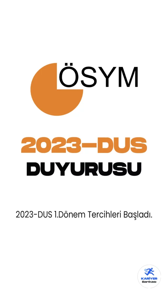 2023-DUS 1.Dönem Tercihleri Başladı. ÖSYM resmi sayfasından 2023 Diş Hekimliğinde Uzmanlık Eğitimi Giriş Sınavı tercih işlemlerinin 1 Ağustos itibarıyla başladığı aktarılırken, başvurların 7 Ağustos 2023 tarihinde sona ereceği kaydedildi. Adayların başvurularını http://ais.osym.gov.tr adresi üzerinden yapabileceği belirtildi.