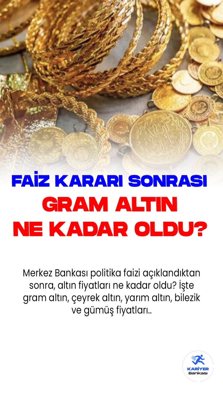 Altın Fiyatları Hızla Düşmeye Devam Ediyor! İşte 24 Ağustos Altın ve Gümüş Fiyatları...Türkiye Cumhuriyet Merkez Bankası Para Politikası Kurulu (PPK), politika faizi olan bir hafta vadeli repo ihale faiz oranını 750 baz puan artırarak yüzde 25’e çıkardı. Merkez Bankası faiz kararı açıklandıktan sonra altın fiyatlarında sert bir düşüş gerçekleşti.