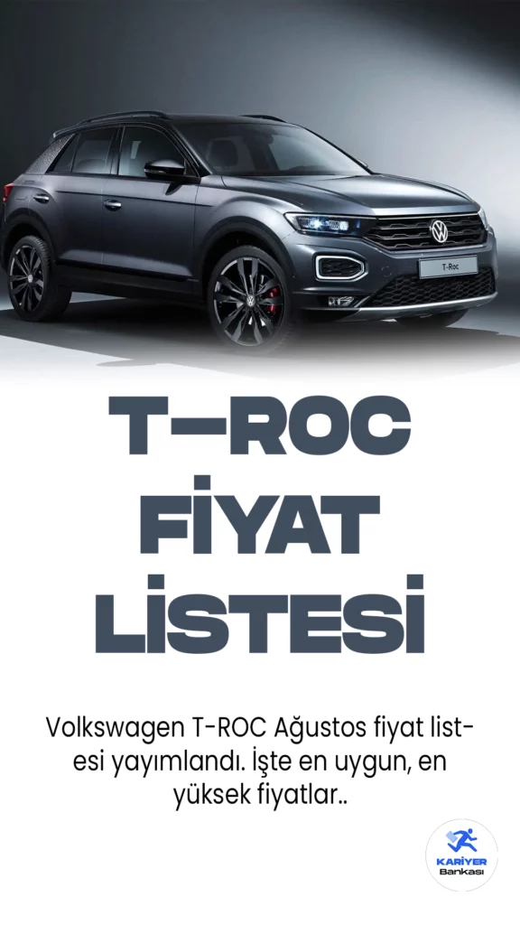 Volkswagen T-ROC Ağustos 2023 Fiyat Listesi Yayımlandı!Volkswagen'ın dinamik ve şık SUV serisi, T-ROC, otomobil tutkunlarını cezbetmeye devam ediyor. T-ROC, zarif tasarımı, yüksek performansı ve geniş iç mekanıyla öne çıkıyor. Şehir içi ve şehir dışı sürüşlerde üstün yol tutuş ve konfor sunan T-ROC, çevre dostu motor seçenekleriyle de dikkat çekiyor.