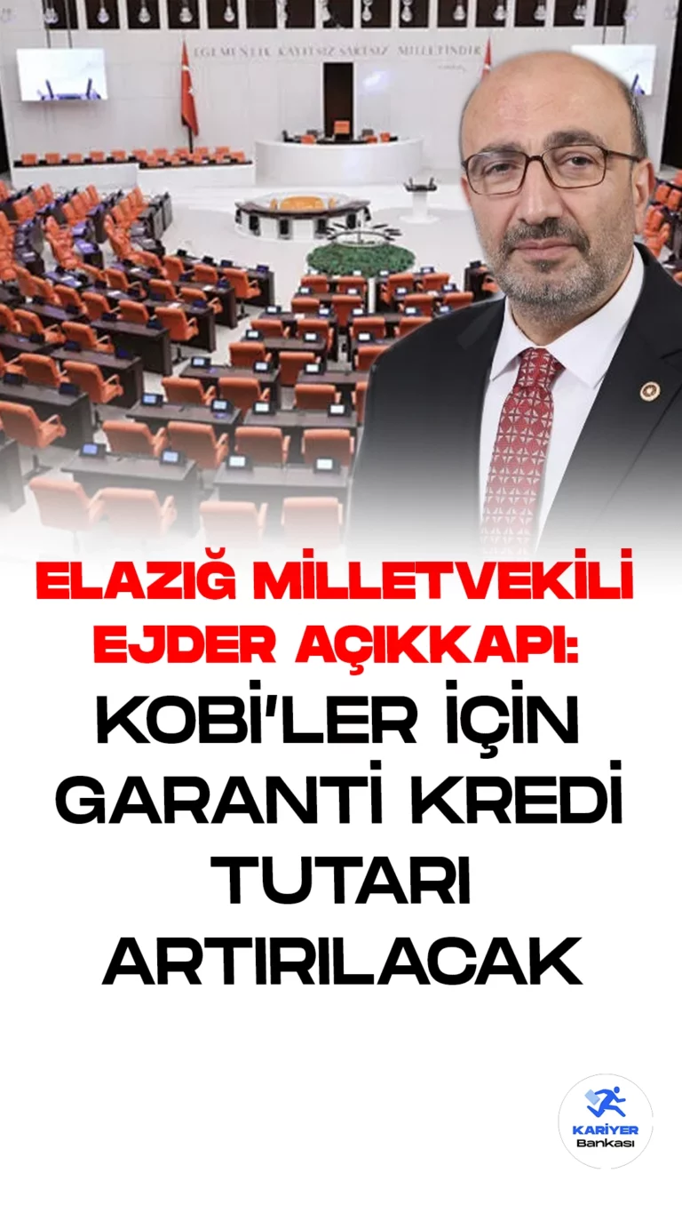 Elazığ Milletvekili Ejder Açıkkapı: KOBİ'ler için Kredi Garanti Tutarı Artırılacak.AK Parti Elazığ Milletvekili ve TBMM Plan ve Bütçe Komisyonu Üyesi Ejder Açıkkapı, basın mensuplarına yaptığı açıklamada, Bakan Şimşek'in talimatları doğrultusunda KOBİ'ler için kredi tutarlarında düzenlemeye gidildiğini belirtti. Elazığ Milletvekili Açıkkapı, yaptığı açıklamada "Hazine ve Maliye Bakanımız KOBİ'ler için kredi garanti tutarının artırılması yönünde talimat verdi. Bir KOBİ'nin sistemden en fazla 100 milyon liraya kadar kredi kullandığı rakam 150 milyon lira olacak." ifadelerini kullandı.