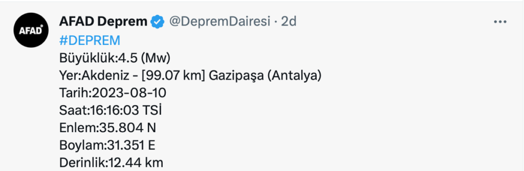 Antalya deprem