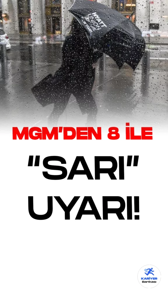 Meteoroloji Genel Müdürlüğü 8 İl için Sarı Kodlu Uyarı Yaptı.Meteoroloji Genel Müdürlüğü, 8 il için önemli bir uyarıda bulundu, buna göre Doğu Akdeniz ve İç Anadolu'nun doğusunda yerel kuvvetli yağışlar bekleniyor.