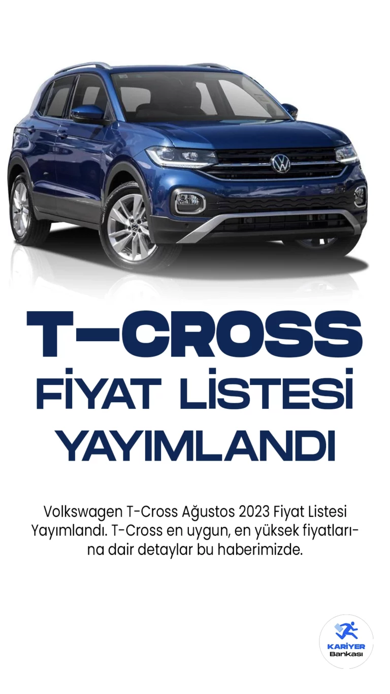 Volkswagen T-Cross Ağustos 2023 Fiyat Listesi Yayımlandı.Volkswagen'un kompakt SUV segmentindeki iddialı temsilcisi T-Cross, şehir içi kullanıma dinamik çözümler sunuyor. Şık ve kompakt tasarımı, geniş iç mekanıyla bir araya gelerek ferah bir sürüş deneyimi sağlıyor. Çeşitli motor seçenekleri, yakıt verimliliği ve çevre dostu özellikleriyle dikkat çekerken, güvenlik donanımlarıyla da öne çıkıyor. Modern multimedya sistemi ve bağlantı seçenekleri, sürücüye yüksek teknolojiyle entegre bir deneyim sunuyor. T-Cross'un şehirdeki sıkışık trafiğe uyum sağlayan çevik yapısı, konforlu sürüş ve geniş depolama alanlarıyla günlük yaşamın vazgeçilmez bir parçası olma potansiyeline sahip.