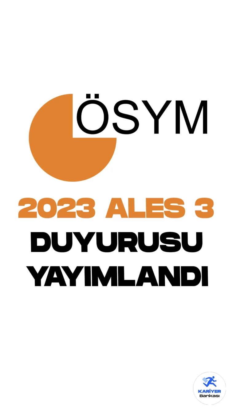 2023 ALES 3 Başvuruları Alınacak. ÖSYM resmi sayfasından yayımlanan duyuruda, 2023 Akademik Personel ve Lisansüstü Eğitimi Giriş Sınavı başvurularının başladığı aktarıldı. Adayların başvurularını, ÖSYM'nin https://ais.osym.gov.tr  adresi üzerinden gerçekleştirebileceği kaydedildi.