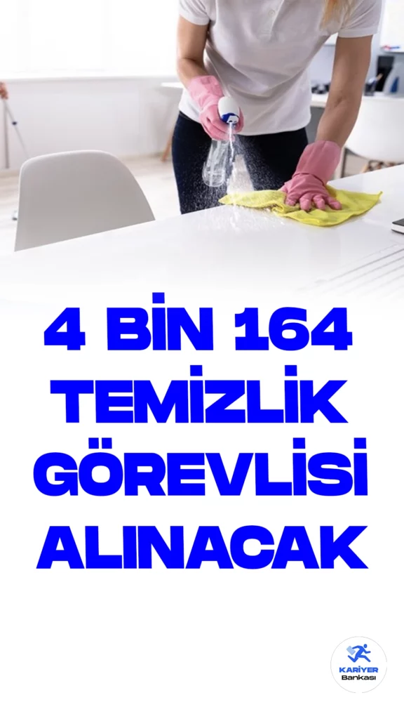 İŞKUR üzerinden temizlik görevlisi alımı duyuruları art arda yayımlandı. Özel sektör firmaları tarafından yayımlanan duyurulara göre, en az ilkokul mezunu 4 bin 164 temizlik görevlisi alımı yapılacağı aktarıldı. Başvuru yapacak adayların belirtilen şartları incelemesi gerekmektedir.
