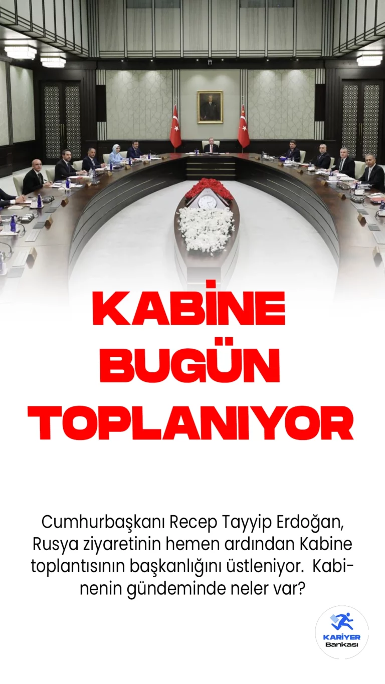 Kabine Bugün Yoğun Gündemle Bugün Başlıyor.Cumhurbaşkanı Recep Tayyip Erdoğan, Rusya ziyaretinin hemen ardından Kabine toplantısının başkanlığını üstleniyor. Beştepe'de bugün gerçekleşecek olan toplantı, Soçi'deki görüşmenin tüm yönleriyle ele alınacak. Ayrıca iç ve dış siyasette yaşanan önemli gelişmelerin yanı sıra ekonomik durum da masada yer alacak.