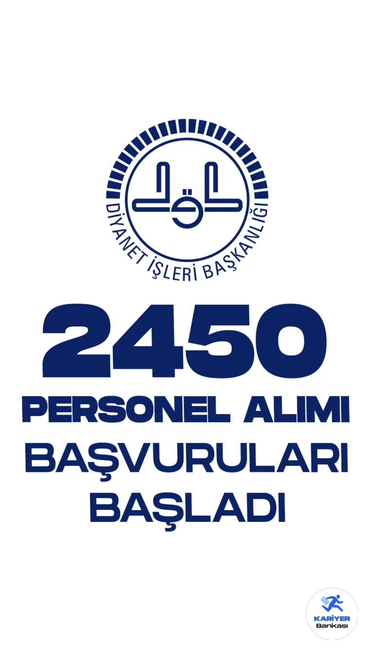 Diyanet 2450 personel alımı için başvuru işlemleri başladı. Başkanlık resmi sayfasından yayımlanan duyuruya göre, Diyanet İşleri Başkanlığına Kur’an Kursu Öğreticisi, İmam-Hatip, Kur’an Kursu Öğreticisi (İşitme engelli öğrenciler ve görme engelli öğrenciler için) Müezzin-Kayyım pozisyonları için 2450 aday din görevlisi alımı yapılacak. Başvurular bugün(25 Eylül) itibarıyla alınacak. Başvuru yapacak adayların genel şartların yanı sıra, özel şartları da sağlaması gerekmektedir.