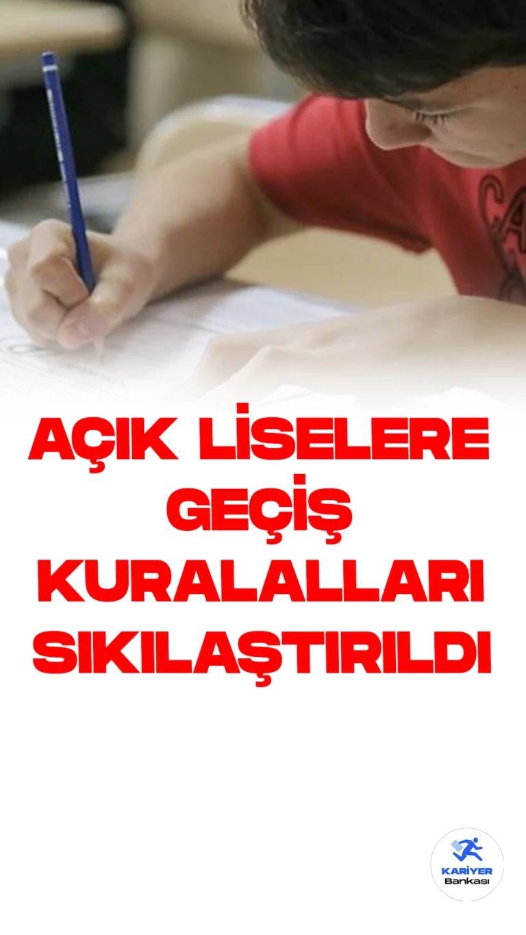 Milli Eğitim Bakanlığı Açık Liselere Geçiş Kurallarını Sıkılaştırdı.Milli Eğitim Bakanlığı, açık liselere geçişlerin artık daha sıkı kurallara tabi olacağına dair önemli bir karar aldı. Bu yeni düzenlemeye göre, yalnızca belirli istisnai durumlara sahip öğrenciler açık liselere geçiş yapabilecekler.