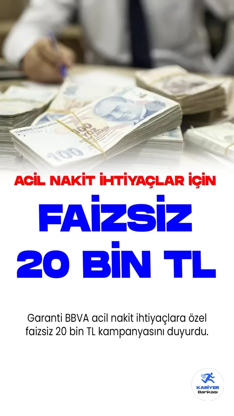 Garanti BBVA'dan 20 Bin TL'ye Varan Faizsiz Kredi ve Taksitli Nakit Avans Kampanyası! Garanti BBVA web sayfasından yayımlanan duyuruda, "Siz de Garanti BBVA Mobil’den müşterimiz olun, 10.000 TL’ye varan faizsiz kredi ve 10.000 TL’ye varan faizsiz taksitli nakit avans fırsatından yararlanın." ifadeleri yer aldı. Acil nakit ihtiyacı olanların kampanyadan faydalanması için belirtilen şartları incelemesi gerekmektedir.