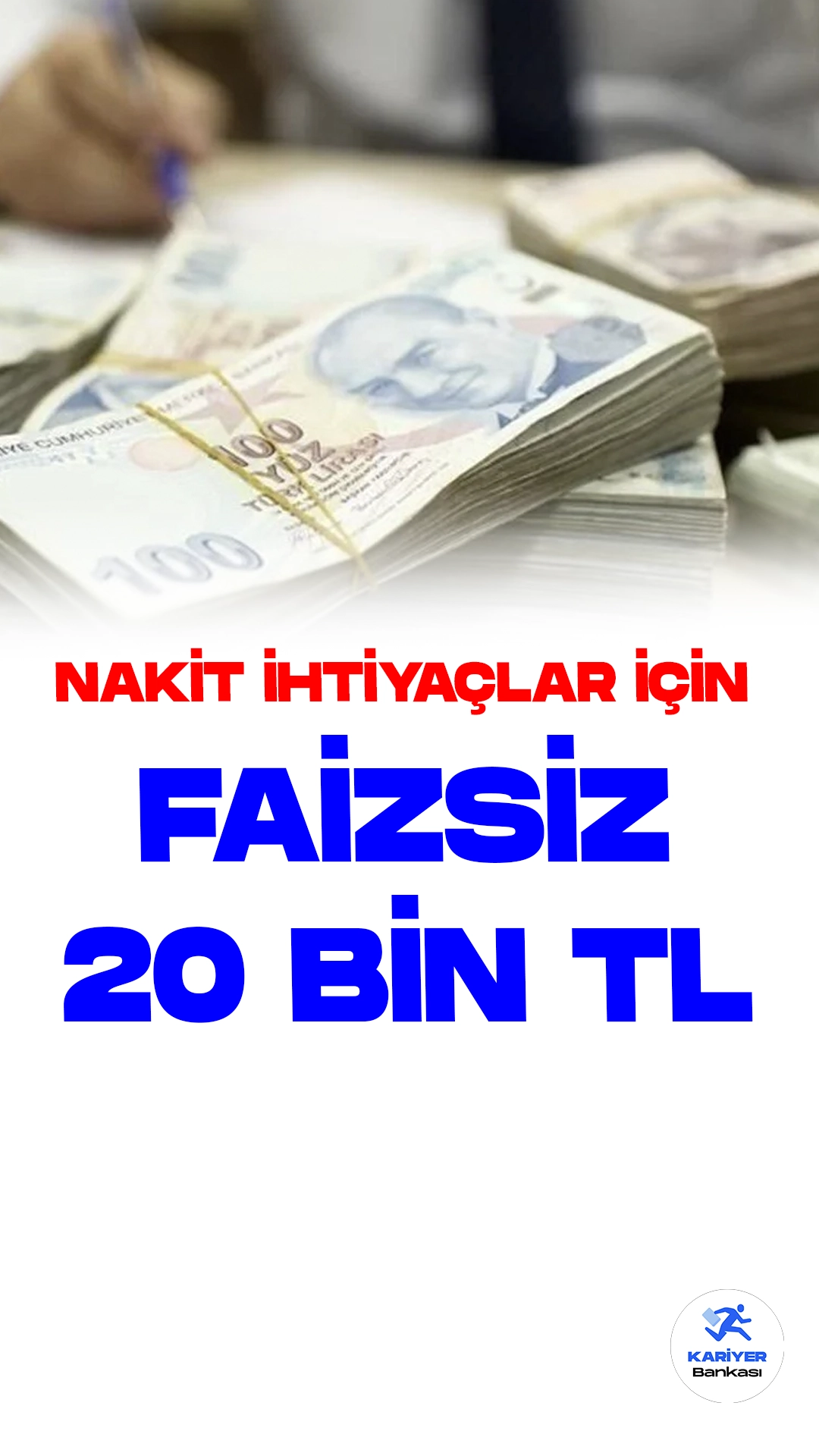 İş Bankası'ndan 20 Bin TL Faizsiz Taksitli Nakit Avans Kampanyası. Türkiye İş Bankası acil nakit ihtiyaçlar için 20 bin TL'ye kadar faizsiz taksitli nakit avans kampanyası sunuyor. Banka resmi sayfasından yayımlanan kampanya duyurusuna göre, başvurular 30 Eylül'de sona erecek. Faizsiz 20 Bin TL Nakit Avans kampanyasından faydalanmak isteyenlerin, Bankanın belirlediği şartları sağlaması gerekmektedir.