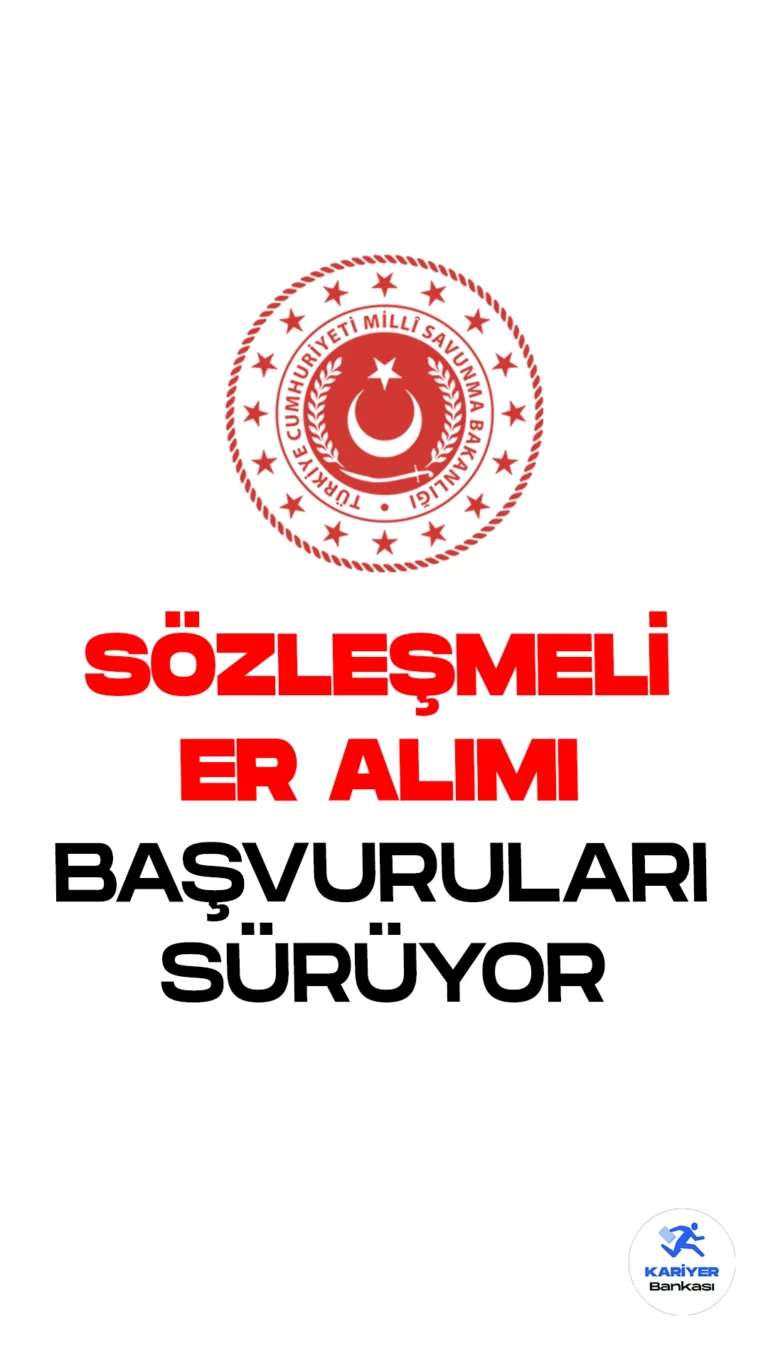 Milli Savunma Bakanlığı sözleşmeli er alımı için başvurular devam ediyor.Milli Savunma Bakanlığı resmi sayfasından yayımlanan duyuruda, 2023 yılı (2023/4) Kara, Deniz, Hava Kuvvetleri Komutanlıklarına sözleşmeli er alımı yapılacağı aktarıldı. Başvuru yapacak adaylarda en az ilkokul mezuniyet şartı aranırken, başvuru yapacak adayların genel ve özel şartları taşıması gerektiği kaydedildi. Başvuru işlemleri personeltemin.msb.gov.tr adresi üzerinden online olarak gerçekleştiriliyor.