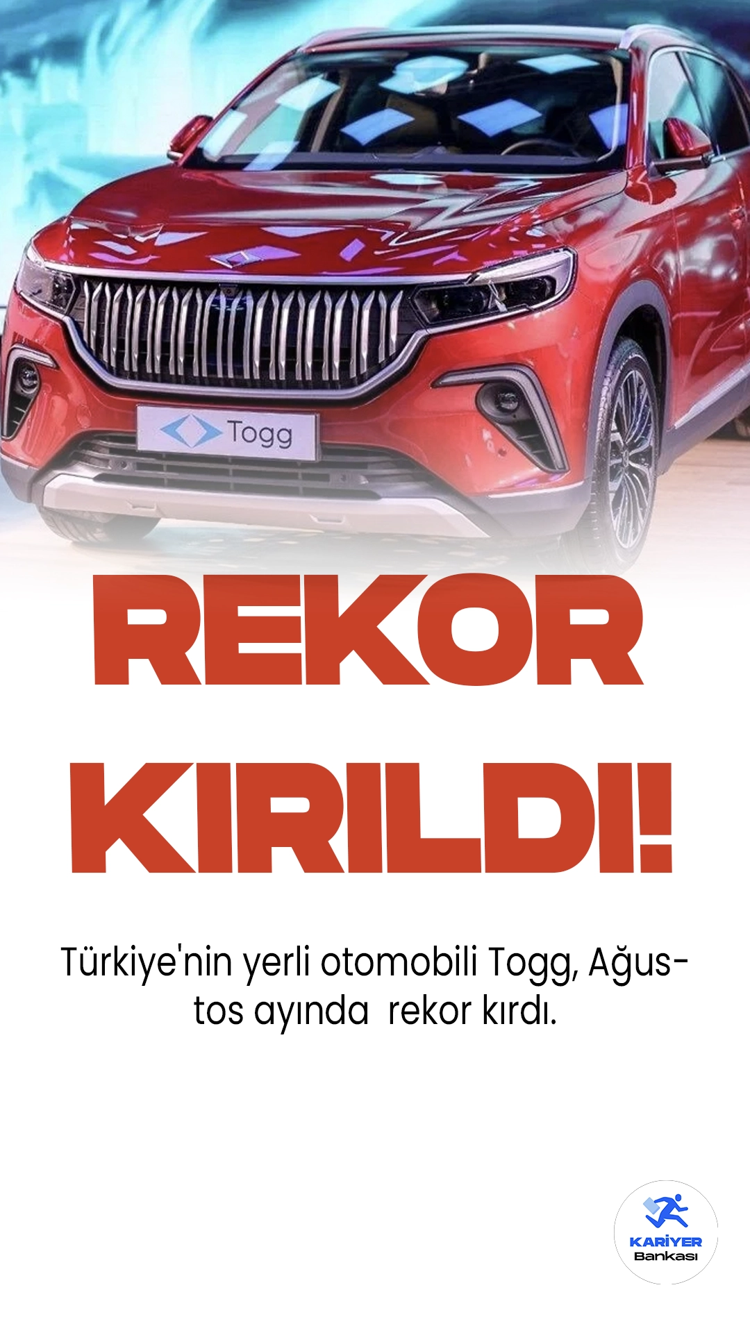 Türkiye'nin Yerli Otomobili Togg'dan Teslimat Rekoru!Türkiye'nin yerli otomobili Togg, Ağustos ayında 1.965 adet T10X modelini başarılı bir şekilde kullanıcılarına ulaştırdı.