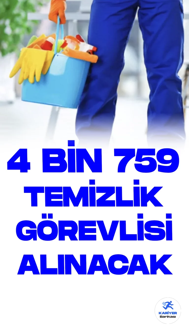En Az İlkokul Mezunu 4 Bin 759 Temizlik Görevlisi Alınacak. Türkiye İş Kurumu (İŞKUR) temizlik görevlisi alımı duyuruları art arda yayımlamdı. Özel sektör firmaları tarafından yayımlanan duyurulara göre, İŞKUR üzerinden 4 bin 759 temizlik görevlisi alımı yapılacağı aktarıldı. Başvuru yapacak adaylarda en az ilkokul mezuniyet şartı aranıyor.