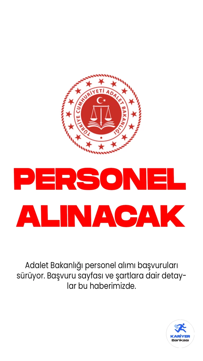 Adalet Bakanlığı 64 Personel Alımı Başvuruları Sürüyor. Resmi Gazete'de yayımlanan duyuruya göre, Adalet Bakanlığına çözümleyici, mühendis ve bilişim personeli ünvanlarında sözleşmeli personel alınacak. Başvurular 4 Ekim 2023 tarihinde sona erecek. Başvuru yapacak adayların genel ve özel şartları taşıması gerekmektedir.