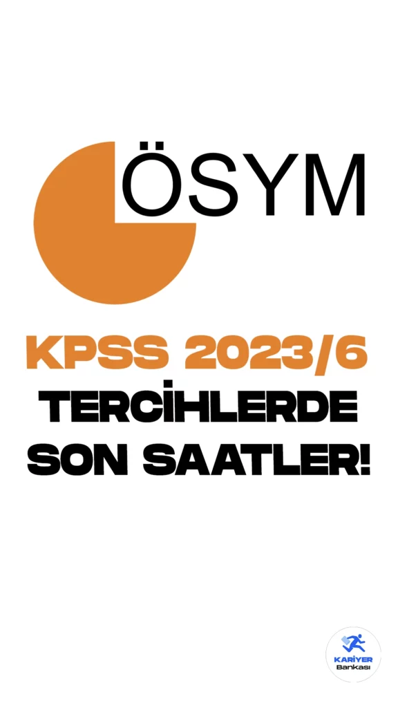 KPSS 2023/6 ile Memur Alımı Tercihlerinde Son Saatlere Girildi!ÖSYM web sayfası üzerinden KPSS 2023/6 tercih kılavuzunun yayımlanmasıyla, Sosyal Güvenlik Kurumu Başkanlığının sözleşmeli personel pozisyonlarına, 657 sayılı Devlet Memurları Kanununun 4/B maddesi kapsamında istihdam edilmek üzere ortaöğretim, ön lisans ve lisans mezunu adaylar arasından yerleştirme yapılacağı aktarılmış, tercihler 5 Ekim itibarıyla başlamıştı. Başvuru işlemleri bugün (11 Ekim) saat 23:59'da sona erecek.