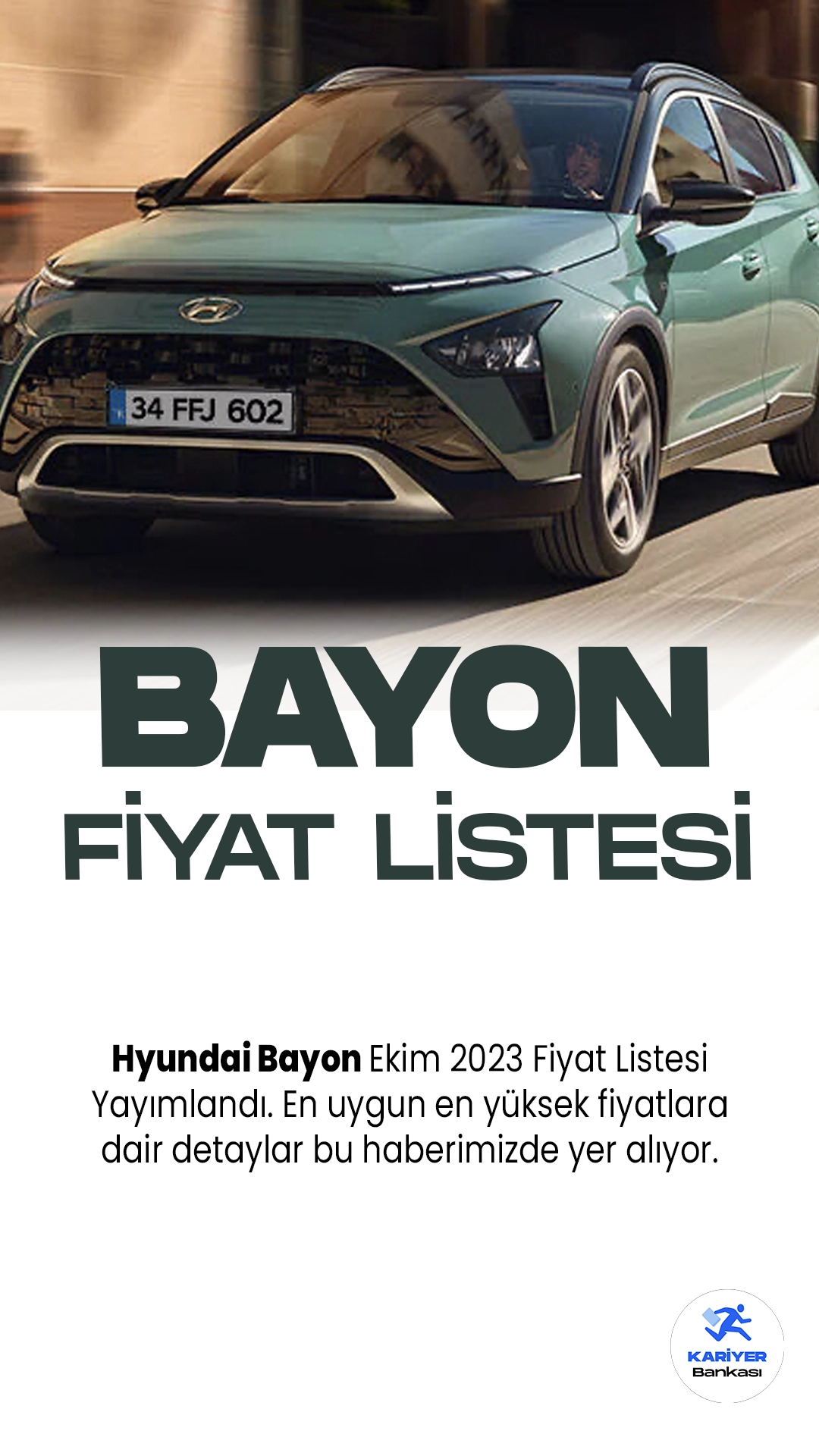 Hyundai Bayon Ekim 2023 Fiyat Listesi Yayımlandı. Hyundai, kompakt SUV segmentine yeni bir soluk getirmeye hazırlanıyor. Hyundai Bayon, şehir içi ve şehir dışı sürüşler için mükemmel bir seçenek sunuyor. Bayon'un dinamik tasarımı, şık çizgileri ve modern detaylarıyla dikkat çekiyor. Aracın iç mekanı ferah ve konforlu, geniş bagaj alanı ise pratikliği artırıyor.